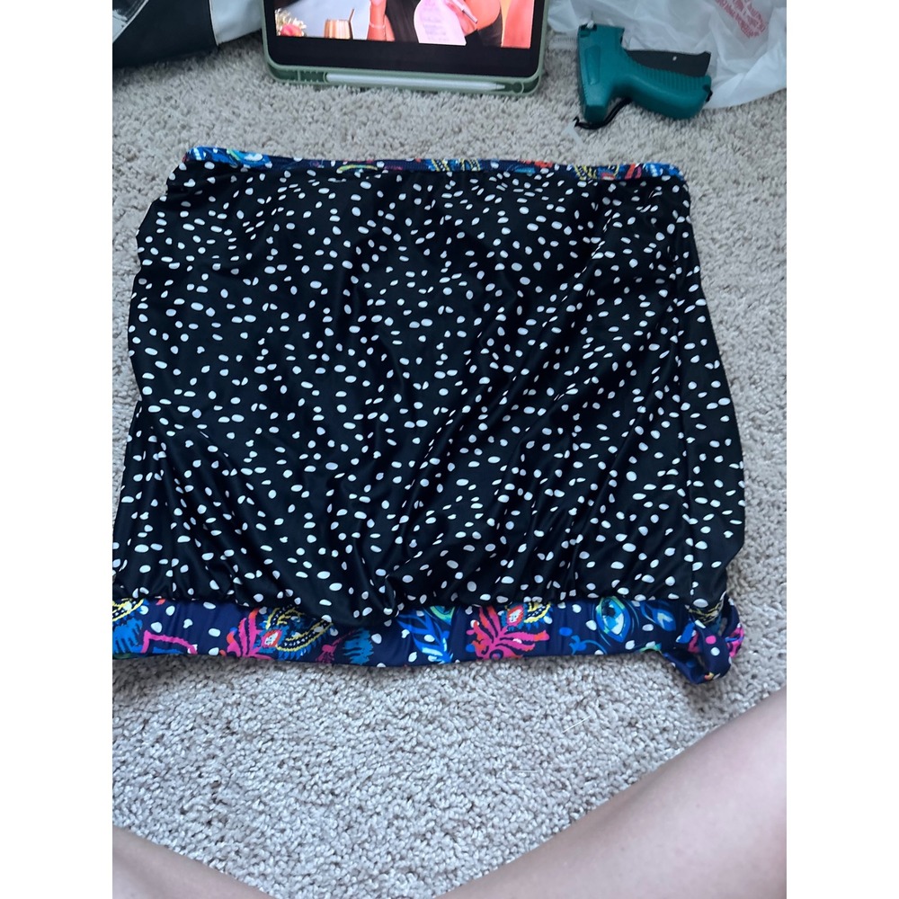 Swim top tube Polka Dot Tropical Paisley Side tie XL Black White Blue